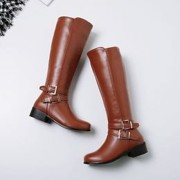 Plus size 34-46 women snow boots buckle with zip Retro women's knee high boots thick fur warm winter boots drop ship