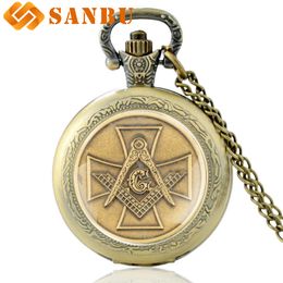 Fashion design watch Vintage Bronze Masonic Quartz Pocket Watch Retro Men Women Cross Knight Templar Pendant Necklace Watches