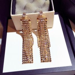 Wholesale- fashion designer luxury zircon diamond super glittering long tassel rhinestone dangle chandelier stud earrings for woman girls