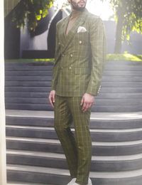 2020 Fashion Plaid Groom Tuxedos Notched Lapel Mens Wedding Wear Fashion Man Jacket Blazer 2 Piece (Jacket+Pants)