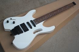 Factory Custom Left Handed White Headless Electric Guitar with Black Hardwares,Rosewood Fretboard,offering Customised services