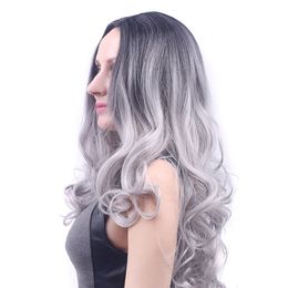 Wholesale Grey Synthetic Wigs Long Curly Hair Coloured