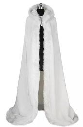 2020 New Elegant White Ivory Warm Bridal Cape Winter Fur Women Jacket Bridal Cloaks Long Party Wedding Coat With Hat AL05