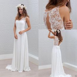 Style Simple Bohemian Dresses A Line White Ivory Lace Appliqued Bridal Gowns Chiffon Boho Wedding Dress ppliqued