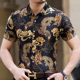 Summer Short-sleeved Flower Shirt Men's Leisure Mercerized Cotton Shirt