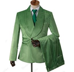 Slim Fit Velvet Green Jacquard Men Suit Tailor Single Breasted Notched Lapel Blazer Party Prom Suits (Jacket+Pants+Vest)