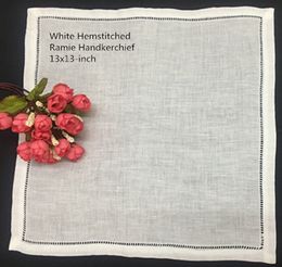 Set of 12 Home Textiles Wedding Brideal Handkerchief White Ramie Pocket Hankies with Hemstitched Edges Handkerchiefs 13x13 inch