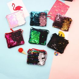 Adorable Kids Sequins Coin Purse Cute Girls Sparkling Double Colour Student Seqiuns Messenger Bags Cartoon Mini Coins Purses