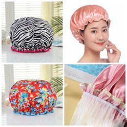 children double layer waterproof shower cap kitchen make-up oil smoke proof head cover 31 designs satin bathing caps