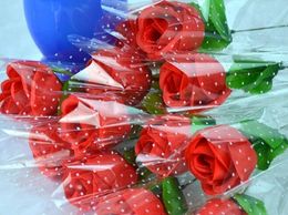 Simulation silk flower single branch Valentine's Day promotion gift with package rose single branch peach rose wl1094