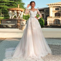 2022 bescheidener brautkleider dubai Sheer Long Sleeves Appliques Lace A-line Brautkleider Brautkleider 2020 Modest Custom Nahost Dubai Mode Hochzeitskleid für Damen