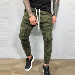 QNPQYX New autumn Men streetwear Pants fashion hip hop Tie-dye Denim overalls Camouflage Printed pants Casual Lace elastic Pants