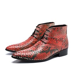 Western Boots Men Pointed Toe Genuine Leather Men Boots Ankle Lace-up Fish Scale Botas Hombre Party and Wedding Botas