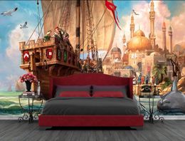 Custom 3D Wall Mural Wallpaper Home Decor Ocean boat 3D Photo Wall Paper For Living Room Bedroom Wallpaper For Walls 3 d