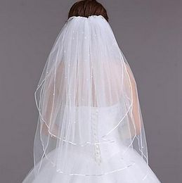 Hot Elegant Best Selling Luxury Real Picture Three Layer Ribbon Edge Wedding Veils Champagne White Ivory Red Fingertip Length Alloy Comb