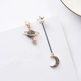 New Design Asymmetric Earrings For Women Trendy Bijoux Rhinestone Moon Star Planet Pendientes Hot Christmas Gifts