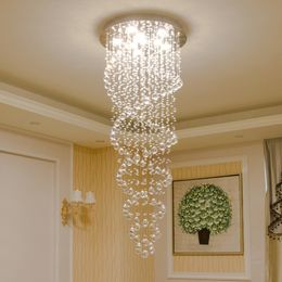 Staircase chandelier rotating duplex building mezzanine modern simple large villa led stairwell living room long crystal chandelier