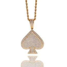 Hiphop Full Diamond Poker Pendant Necklace Luxury 18K Gold Plated Hip Hop Jewellery Bling CZ Mens Heart Necklaces285q
