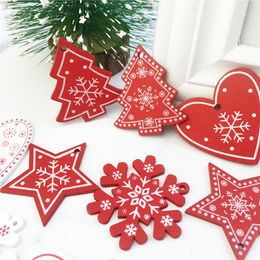 New Year 2020 Natural Wood Christmas Tree Ornament Wooden Hanging Pendants Gifts Snow Elk Christmas Tree Home Decorations