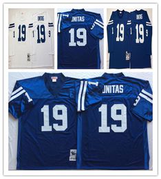 Men College 19 Johnny Unitas Blue White Vintage Football Jersey Embroidered Ed Short Long Sleeve