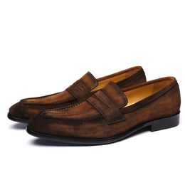 Mens Luxury Italian Design Loafers - Rich Antiquated Suede Shoes with Red Blue Brown Colour Medium Width