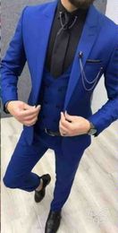 Royal Blue Groom Tuxedos Peak Lapel Groomsman Wedding Tuxedos Popular Men Prom Party Jacket Blazer 3 Piece Suit(Jacket+Pants+Tie+Vest) 2281