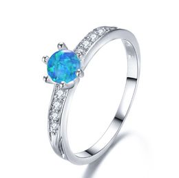 LuckyShine 925 Silver Six Prong Round Blue Fire Opal Gems Women's Rings Fine Jewellery Pave setting Zircon Rings 10 Pcs Free Shippings
