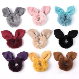 Scrunchie Stretch Headband Scrunchies Women Girls Elastic Rabbit ears Bow Hair Bands Accessories Faux Fur Hair Tie Headdress 20pcs