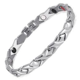 Fashion-stainless steel Letter shape power energy health bracelet 4 in 1 magnetic germanium benefit healthy bracelet for women S915