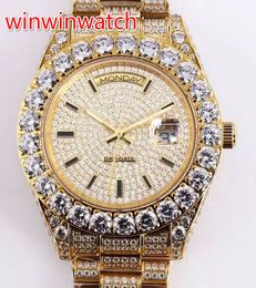 NEW big prong set diamonds bezel wrist watch gold 43mm full diamonds case sapphire crystal automatic prong set big diamonds watches