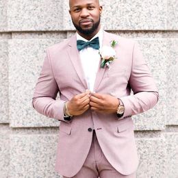 Pink Groom Wedding Tuxedos Groomsmen Notched Lapel Wear Best Man Suits Men's Blazer Jacket Custom Made (Jacket+Pants)