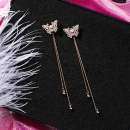 Fashion-Women Elegant Full Shiny Rhinestone Butterfly Vintage Earrings Long Girl PendientesEar Jewellery Accessories Gift