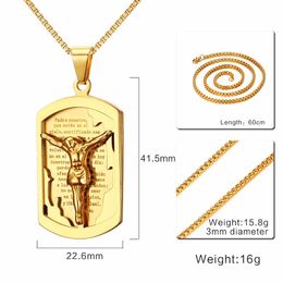 Fashion-Crucifix Cross Color Plated Stainless Steel Christian Bible Lords Prayer Jesus Pendant Necklace Jewelry Christmas Gift