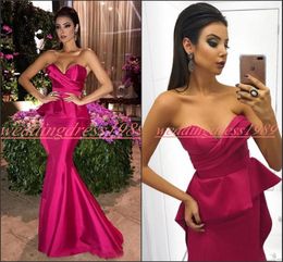 Elegance Peplum Mermaid African Evening Dresses Satin Sweetheart Special Occasion Prom Dress Party Formal Plus Size Pageant Gowns Cheap
