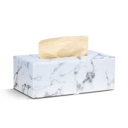 Rectangular Marble PU Leather Facial Tissue Box Cover Napkin Holder Paper Towel Dispenser Container for Home Office Car Decor