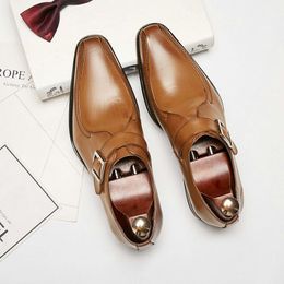 New fashion European Leather Men Brown Monk Strap Formal Shoes Office Business Wedding Suit men Dress Loafers TA-06