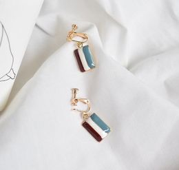 Fashion-Fashion Temperament Literature and Art Painting Colours Elegant Simple Striped Square Earrings/ Earless Ear Clip
