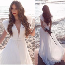 2020 Elegant Wedding Dresses Deep V Neck A Line Wedding Gowns Sweep Train Bridal Dresses Vestidos De Novia
