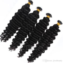 VMAE Indian virgin Human Hair 100g 12 to 26 Inch Double Drawn Keratin Pre Bonded Stick I Tip Deep Wave Hair Extensions
