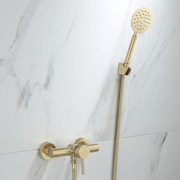 Bathroom Shower Faucet Set Wall Mounted Brushed Gold Shower Faucet Bathroom Cold and Hot Bath and Shower