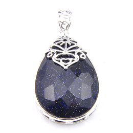 Luckyshine 925 Sterling Silver Plated Vintage Water Drop Blue sandstone Pendant Women's Sweater Accessories Pendant Necklace 1.58'