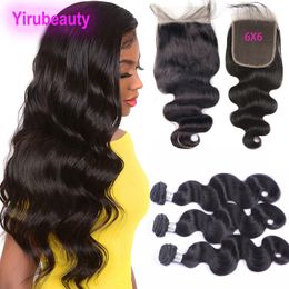 Malaysian Virgin Hair 3 Bundles With 6X6 Lace Closure Body Wave Human Hair Wefts With Closures Middle Three Free Part Bundle 10-28"