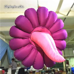 Customised Hanging Inflatable Cannibal Flower Balloon 2m Scary Air Blown Exotic Plants With Long Tongue For Stage Backdrop And Wall Decoration