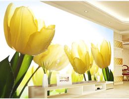 modern living room wallpapers Yellow tulip flowers tv background wall