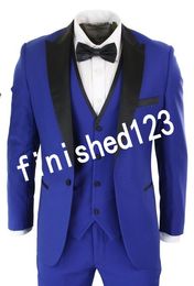 Classic Style One Button Blue Wedding Groom Tuxedos Peak Lapel Groomsmen Men Suits Prom Blazer (Jacket+Pants+Vest+Tie) NO:1933