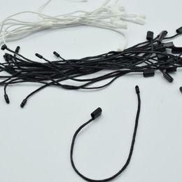 -980 unids / lote Buena calidad Cordón encerado blanco y negro Etiqueta de cuello de cuello de nylon Snap Block Pin Loop Lites Longitud: 18 cm