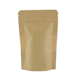 100pcs Package Zip Lock Pouches Tear Notch Brown Kraft Paper Storage bags With Window