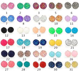 Vendita calda 12 MM druzy pietra Orecchini Bling drusy Orecchini in argento resina per le donne Gioielli fatti a mano moda donna in massa