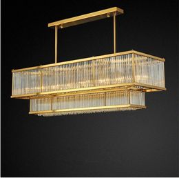 Luxury dining room chandelier post-modern Gold metal glass pipe rectangular lustre suspension lamp living room kitchen fixtures