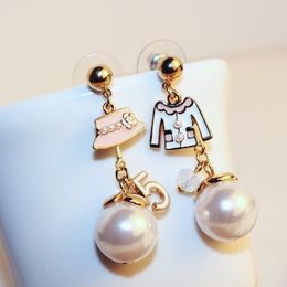 Bling ! New trendy fashion cute hat coat designer pendant pearl drop stud dangle chandelier earrings for woman girls